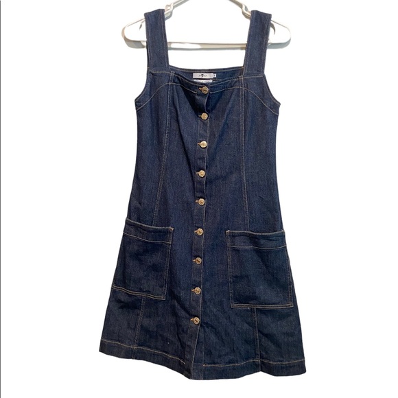 7 For all Mankind. Button front jumper Dress. Dark wash topanga blue denim - Picture 1 of 7